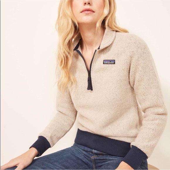 Patagonia Beige and Blue Fleece 1/4 Zip - Picture 1 of 5